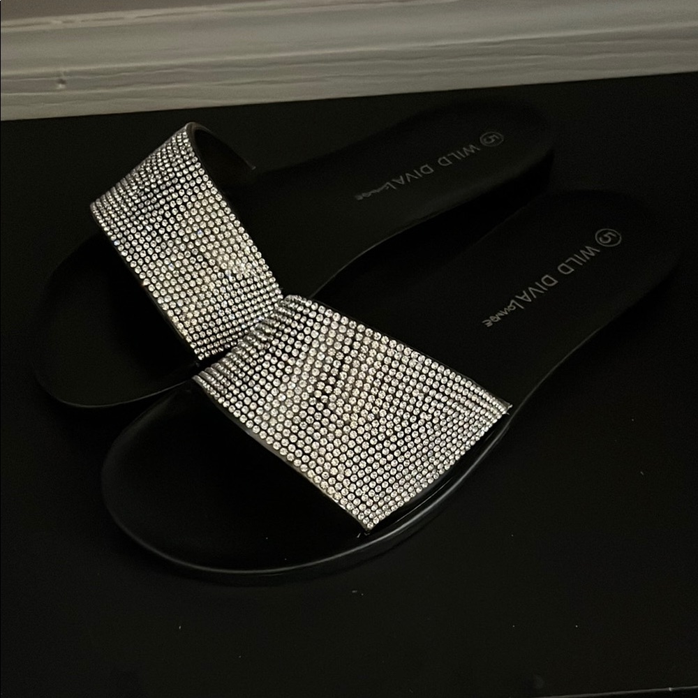 Wild Diva Lounge Rhinestone Slide Sandals